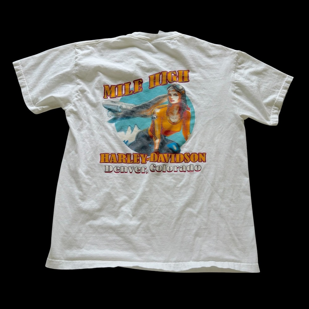 Y2K Harley-Davidson Denver Mile High T-Shirt White Beefy-T Mens L 2007